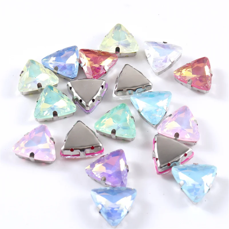 High quality Triangle Glass Sew On Rhinestone with sliver base Crystal stone for Sewing Crafts Garment Clothing Accessories