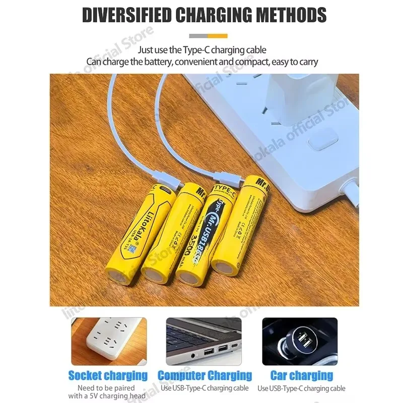 LiitoKala USB-T35 Type-C 3.7V 3500mAh 18650 Rechargeable Li-ion Battery For Flashlight Electric Mobile Phone Toy Battery