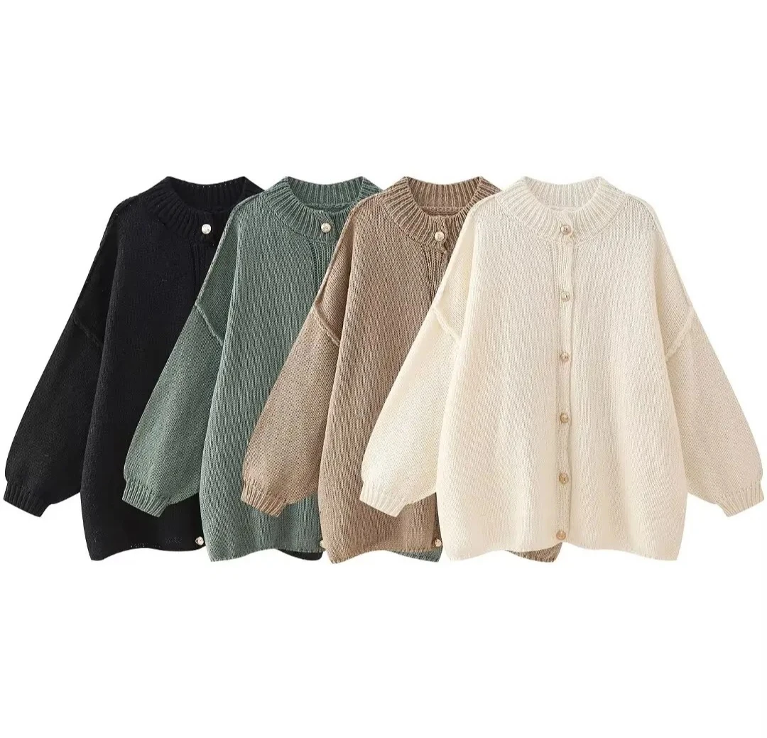 

Women Basic Casual Loose Button Plain Knit Sweater Solid Coat New Autumn Winter Lazy Cozy Basic Sweater