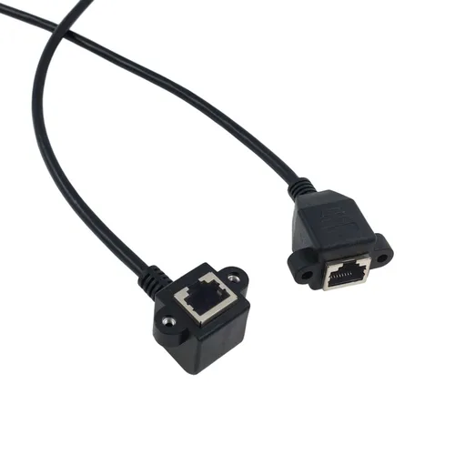 Imagen 2 del producto Cable RJ45 macho a hembra, montaje en Panel de tornillo, escudo de red LAN Ethernet, Cable de extensión de ángulo recto de 90 grados, 0,3 m, 0,6 m, 1m, 1,5m