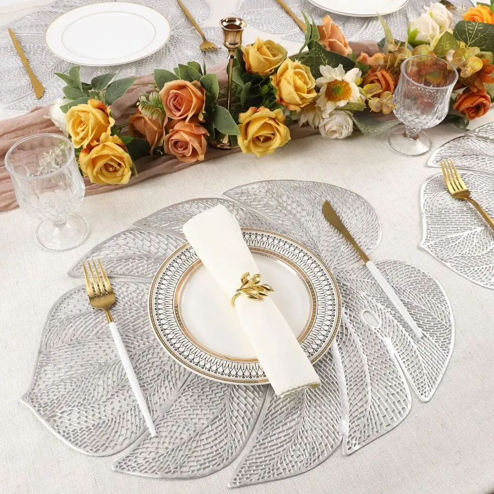 

3pcs Kitchen Accessories Hollow Leaf Shape Placemat Anti Slip Anti-stain Table Mat Exquisite Oil-proof Coaster Kitchen