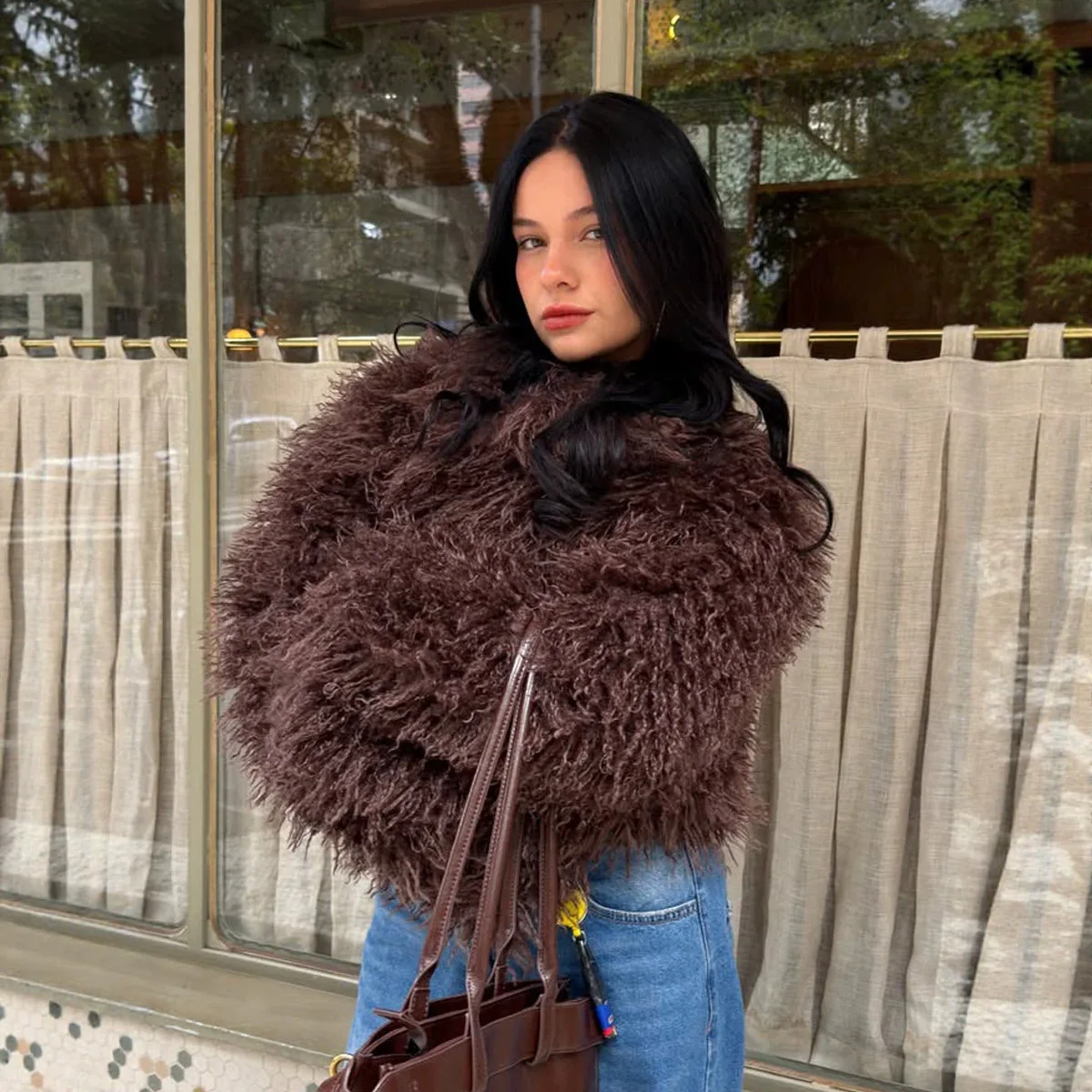 European And American Brown Beach Sheep Hair Artificial Fur Jacket Casual Coat Women
