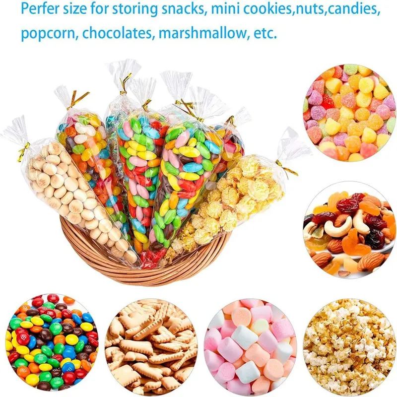 50 Stück klare Kegel-Süßigkeits-Aufbewahrungsbeutel, kegelförmige transparente Plastiktüten, Popcorn-Süßigkeitstüten für Babyparty, Hochzeit, Party,
