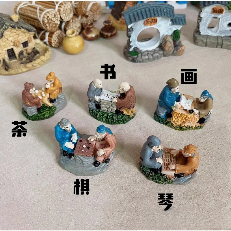 

Emulation Miniature Ancient Characters Playing The Piano Tea Drinking Micro Scenery Sand Table Props Decoration Ornaments