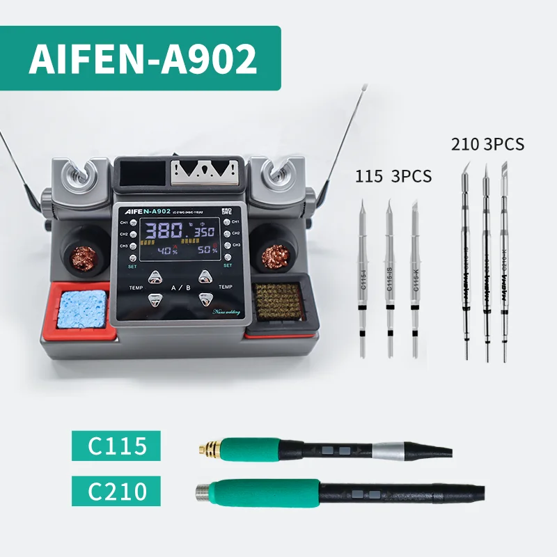 AIFEN A902 Soldeerstation C115 C210 C245 Dubbele Station Lassen Rework Station Voor Mobiele Telefoon PCB IC Reparatie Soldeer gereedschap