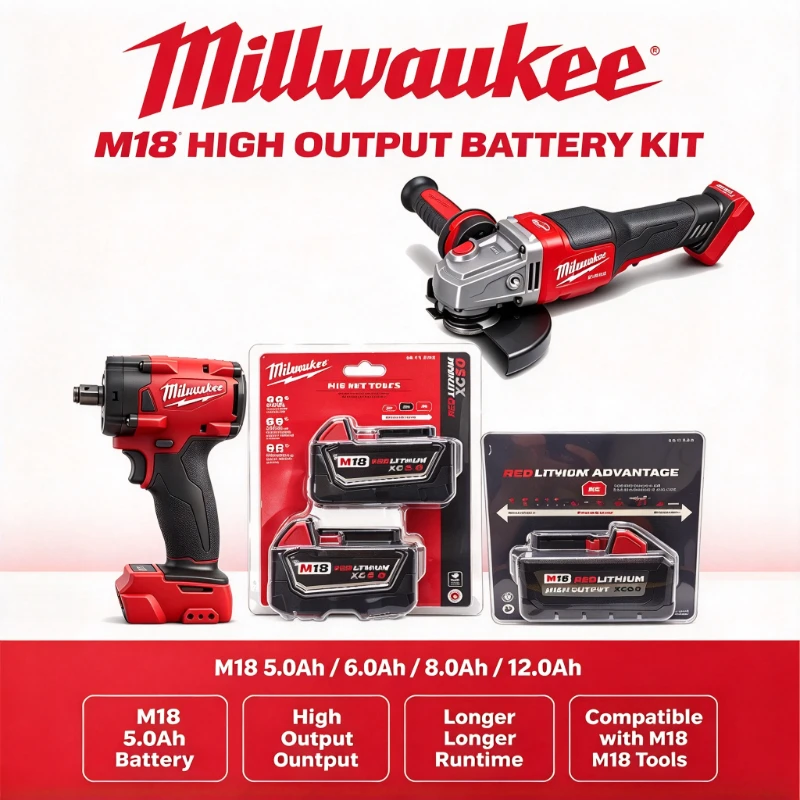 100%Original Milwaukee M18 Battery FIW212 XC 18V 6.0Ah REDLITHIUM Rechargeable Battery, for Milwaukee Power Tools Impact Wrench