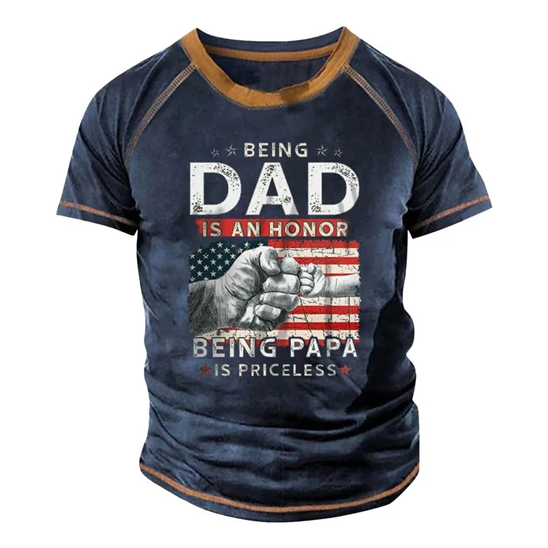 3D Printing Retro Men Graphic T-Shirt Casual Short-Sleeved Tee Tops Being Dad Tshirt For Men Round Neck Streetwear Ropa Hombre