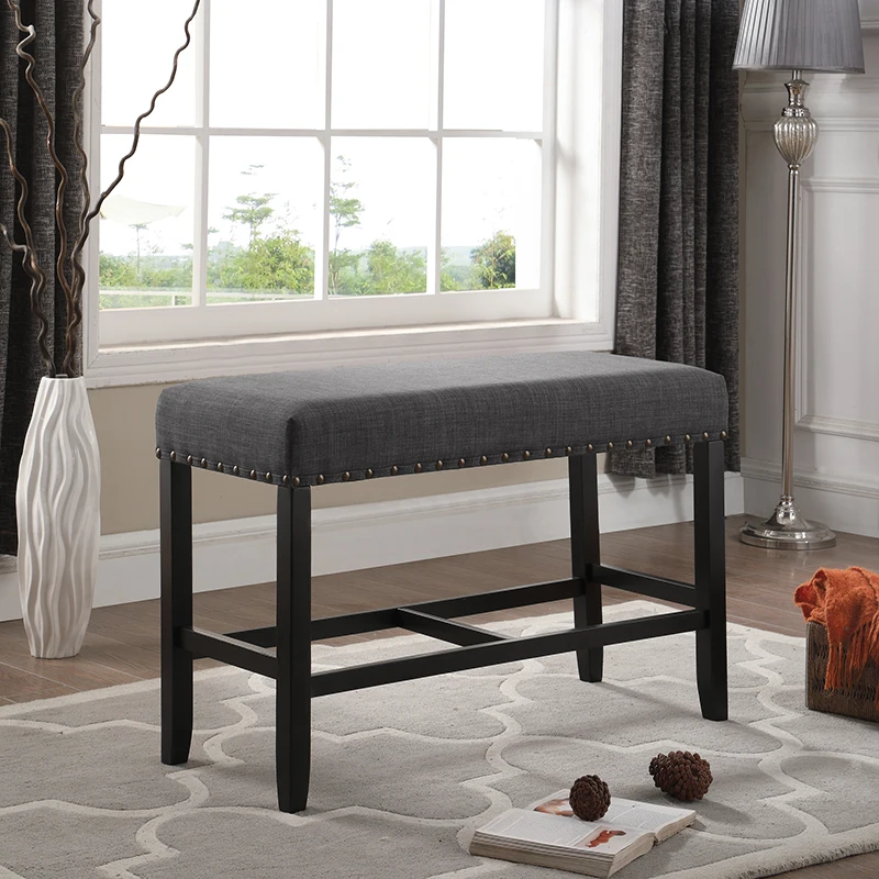 

Biony Fabric Counter Height Dining Bench Wooden Base Comfort Seat Kitchen Diningwith Nailhead Trim, Grey On-Site