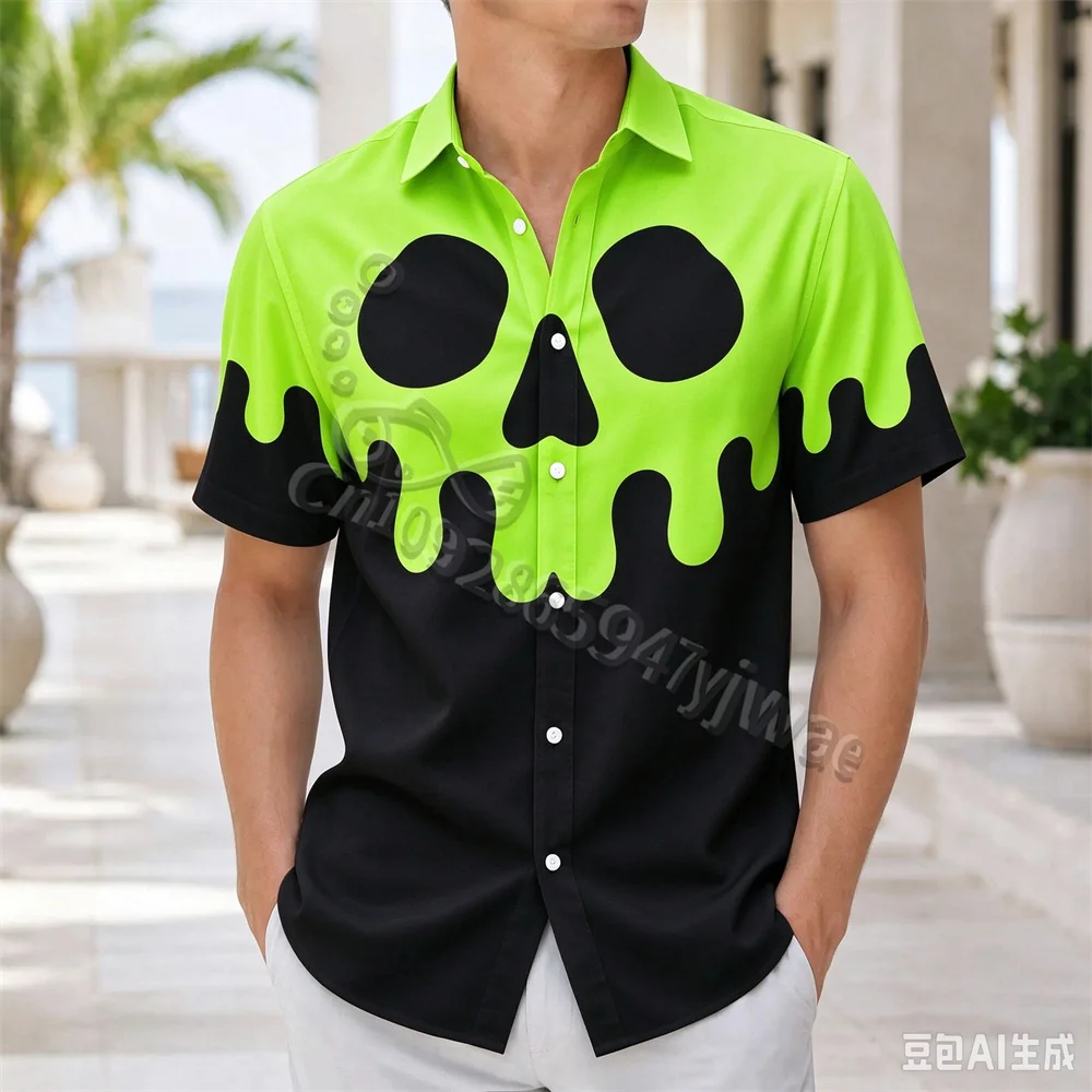 Classic Fairy Tale Villain Element Apple Pattern Short Sleeved Shirt Halloween Costume Men'S Hawaiian Casual T-Shirt Top
