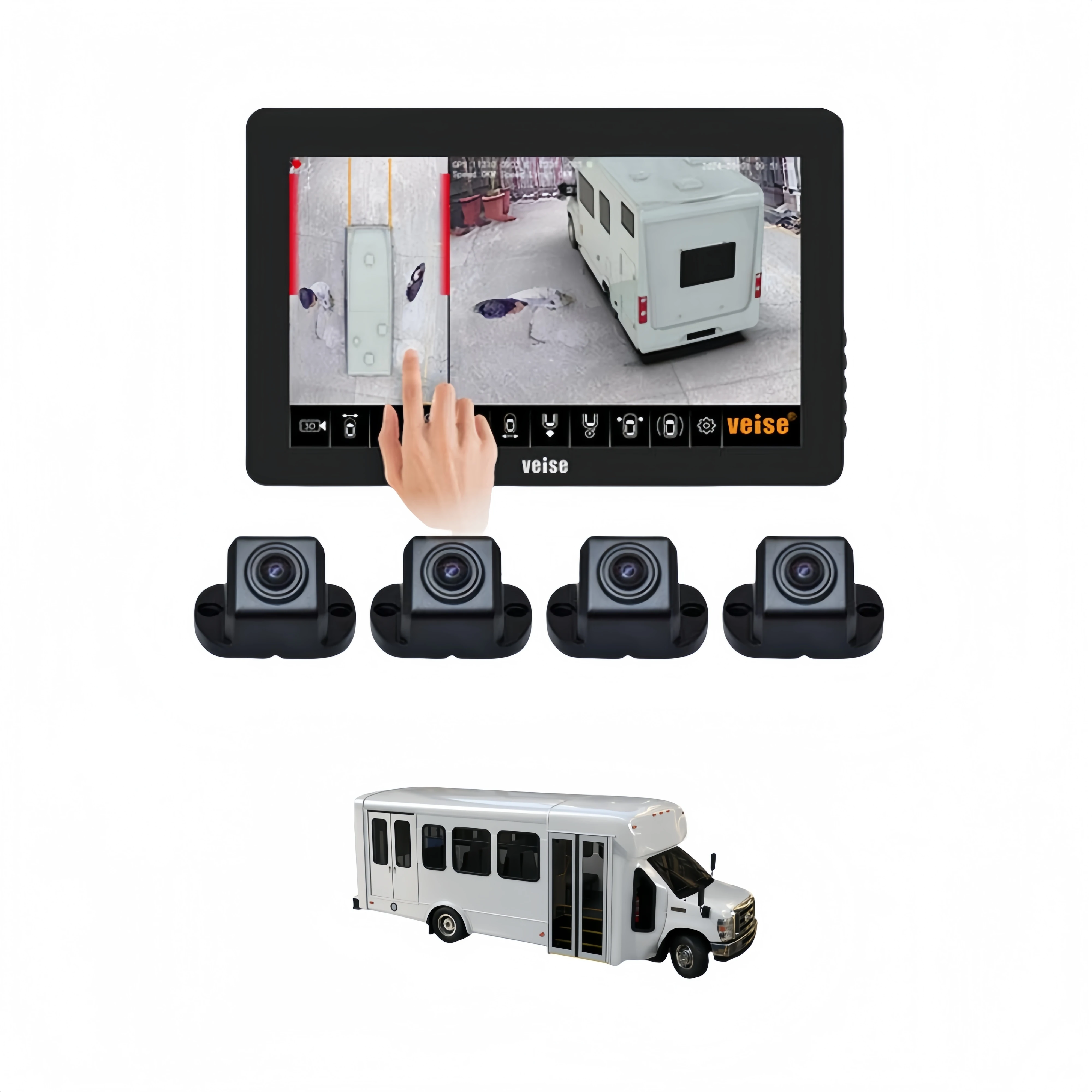 

1080P AI 360 Degree All Round View Panoramic View Backup Camera System Real-time Views & Recording For Truck Trailer Bus Van Rv