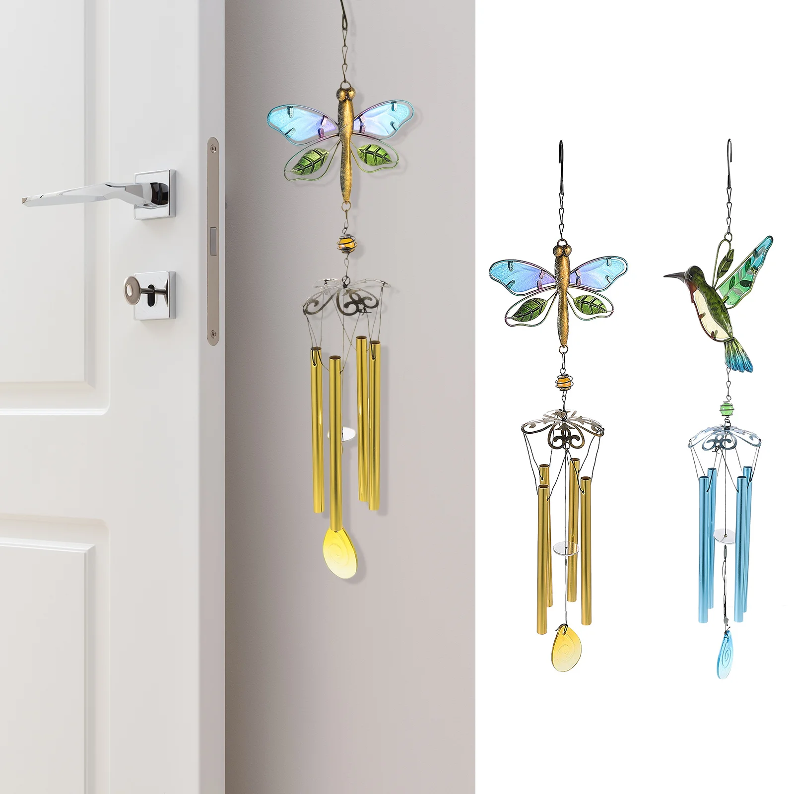 

2Pcs Creative Dragonfly Painting Wind Bells Small Size Balcony Chimes Hanging Decoration Durable