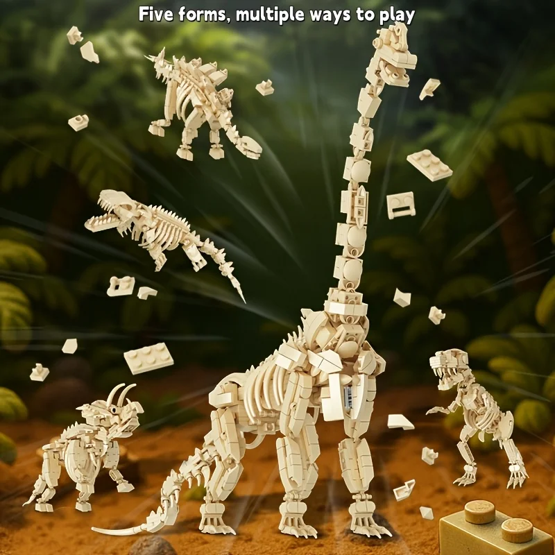 1225 шт. 4 в 1 скелет динозавра Юрского периода ископаемые строительные блоки T-Rex стегозавр трицератопс кирпичи игрушки для детей подарок для мальчиков