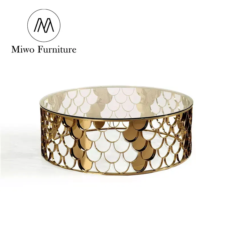 Miwo Furniture Family Living Room Furniture Reception Hall Round Metal Stainless Steel Tempered Glass Deluxe Mirror Gold Small C