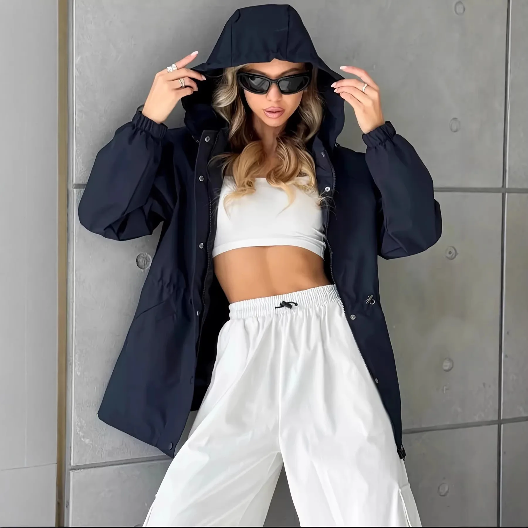 Spring Autumn New Women Waterproof Trench Coat Slim Fit Windbreaker Hooded