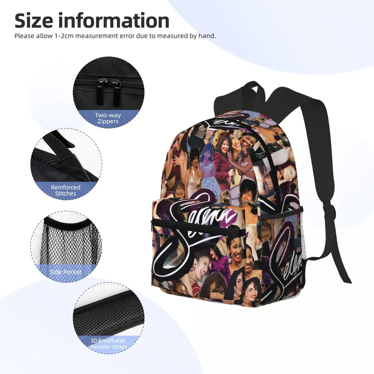 Selena Quintanilla Sakura Student Backpack School Bag Hiking Travel Daypack for Boys Girls Fashion Bookbag Shoulder Bags