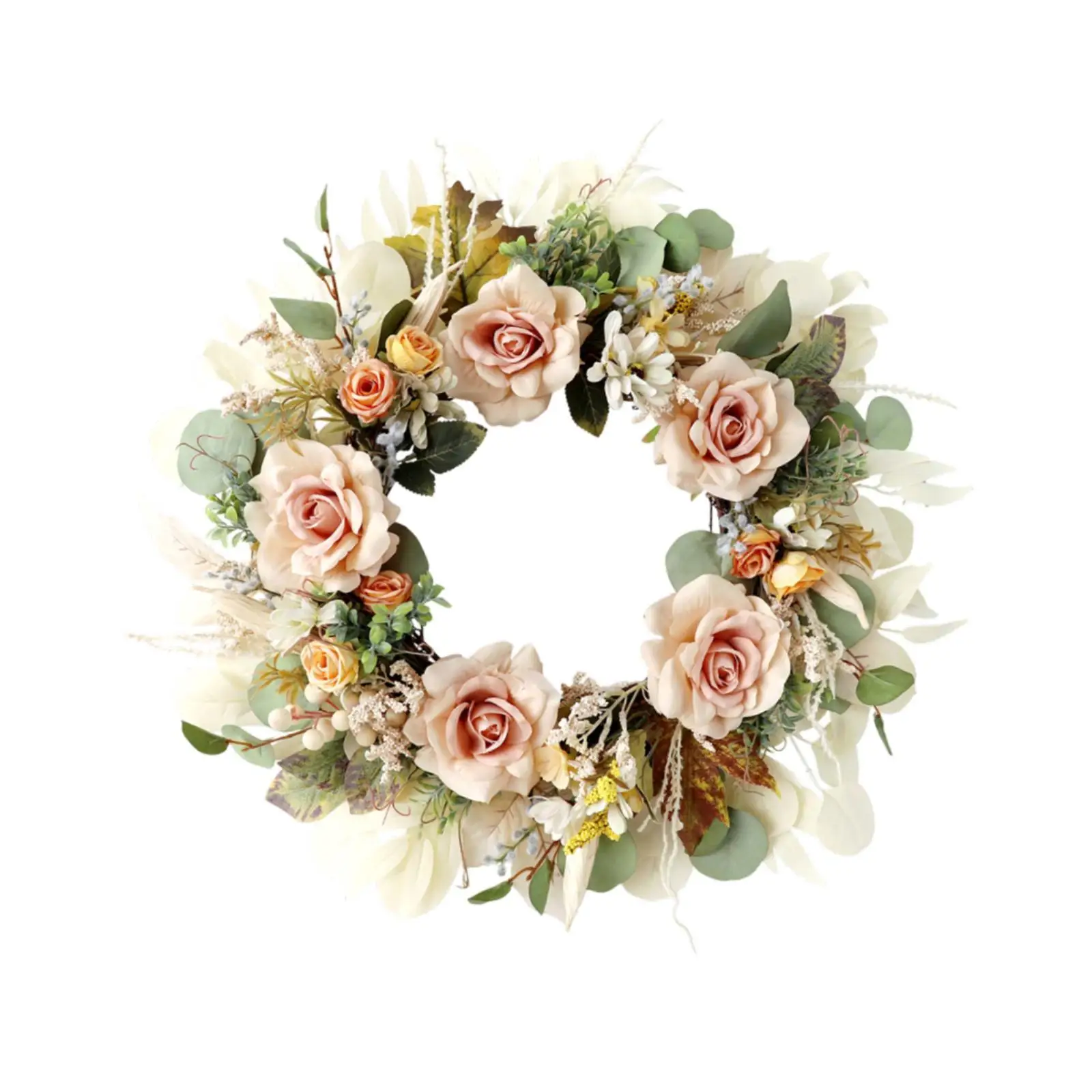 

Artificial Champagne Rose Wreath Flower Wreath for Holidays Festival Party
