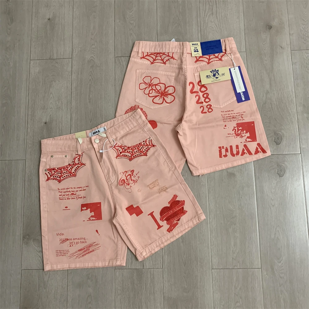 DUAA Sunset PINK Denim Workwear Embroidered Logo Shorts Men Women Top Quality Oversize Casual Shorts