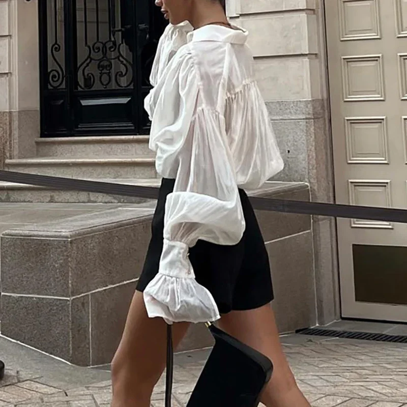 2025 Ladies Temperament Silk Slim Shirt Office Elegant Lapel Long Sleeved Solid Top Fashion High Street Single Breasted Blouses