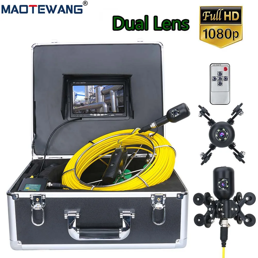 7 inch Dual Camera Lens Drain Sewer Pipeline Industrial Endoscope  1080P HD Pipe Inspection Video Camera 30M/50M