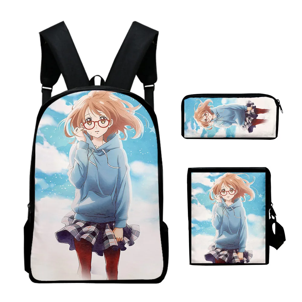 

Классический 3D принт Beyond the Boundary, 3 шт./компл., школьные сумки для школьников, рюкзак для ноутбука, рюкзак с наклоном, сумка на плечо, пенал