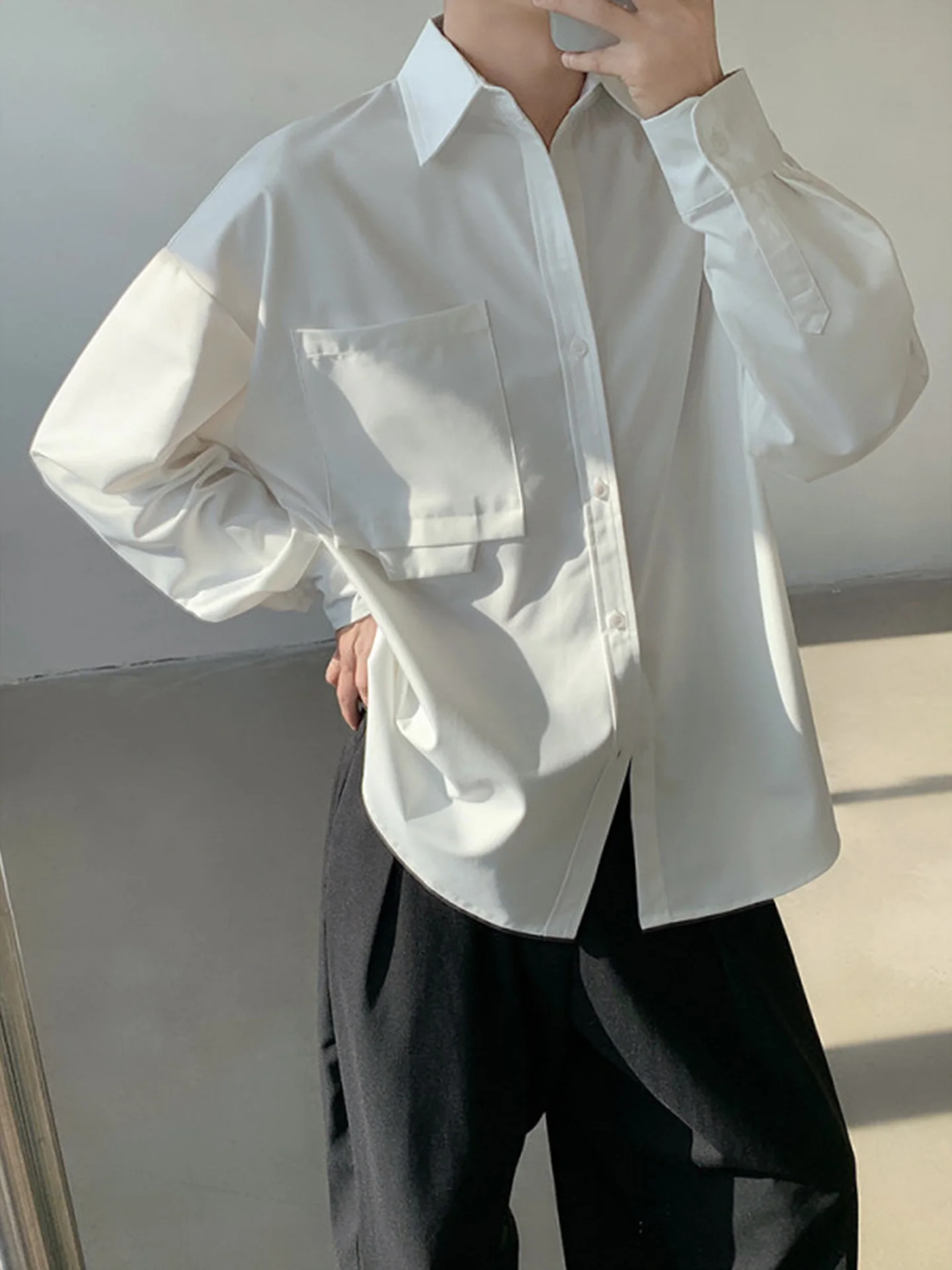 

Men's Long Sve irt White Base Layer Autumn Design Casual Haome Top Premium Feel Outerwear Comfortable Breathable