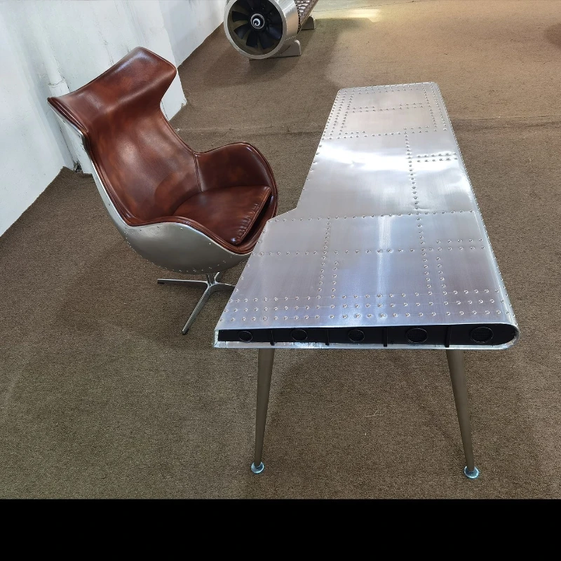 Industrial style aluminum desk, metal texture, computer workbench, business office, home study workbench