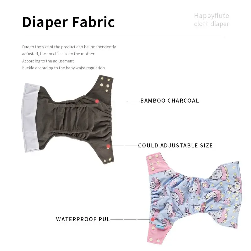 HappyFlute New One Piece Fashion Prints OS Bamboo Charcoal Pocket Baby Nappy Reusable&Washable Cloth Diaper