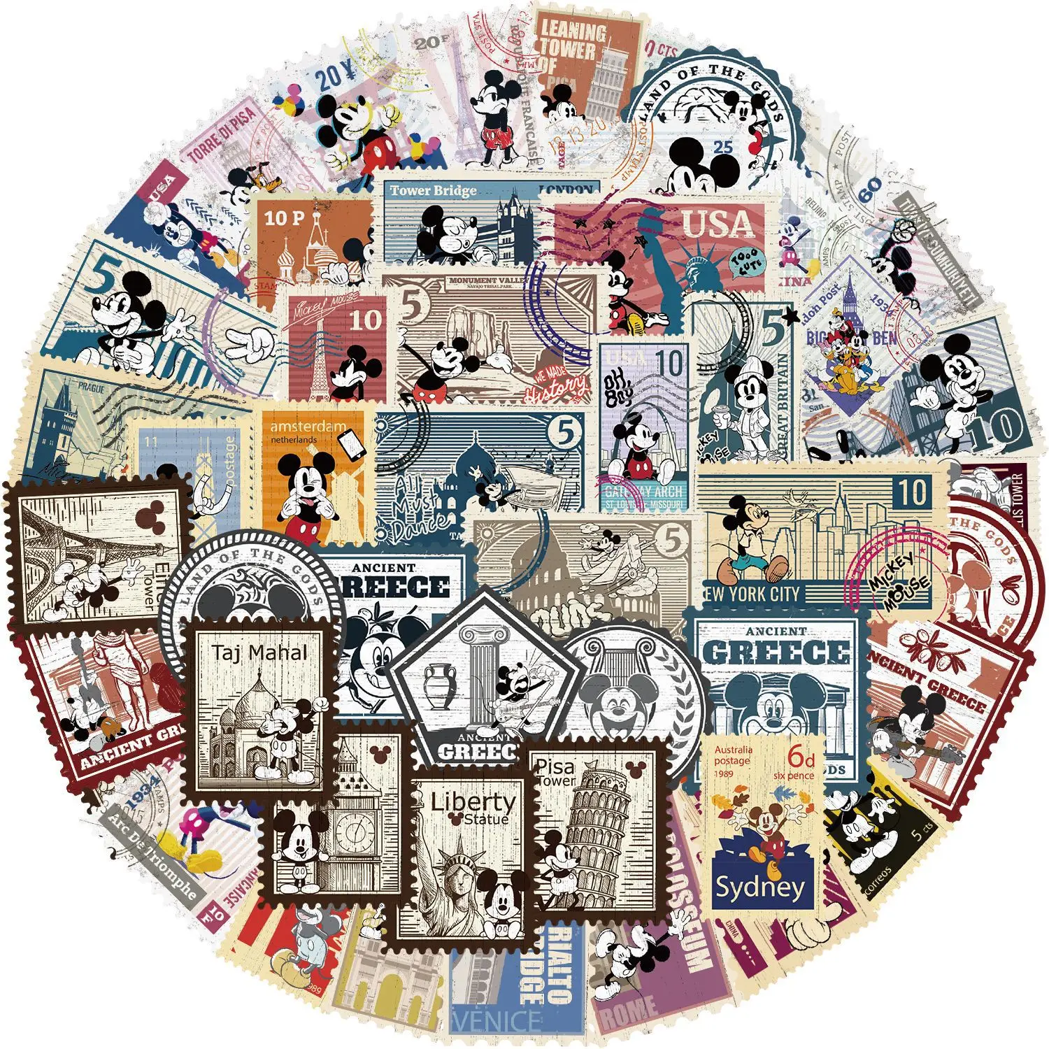 50 pçs anime disney vintage mickey mouse selos adesivos skate portátil bagagem dos desenhos animados diy adesivo à prova dwaterproof água brinquedo do miúdo