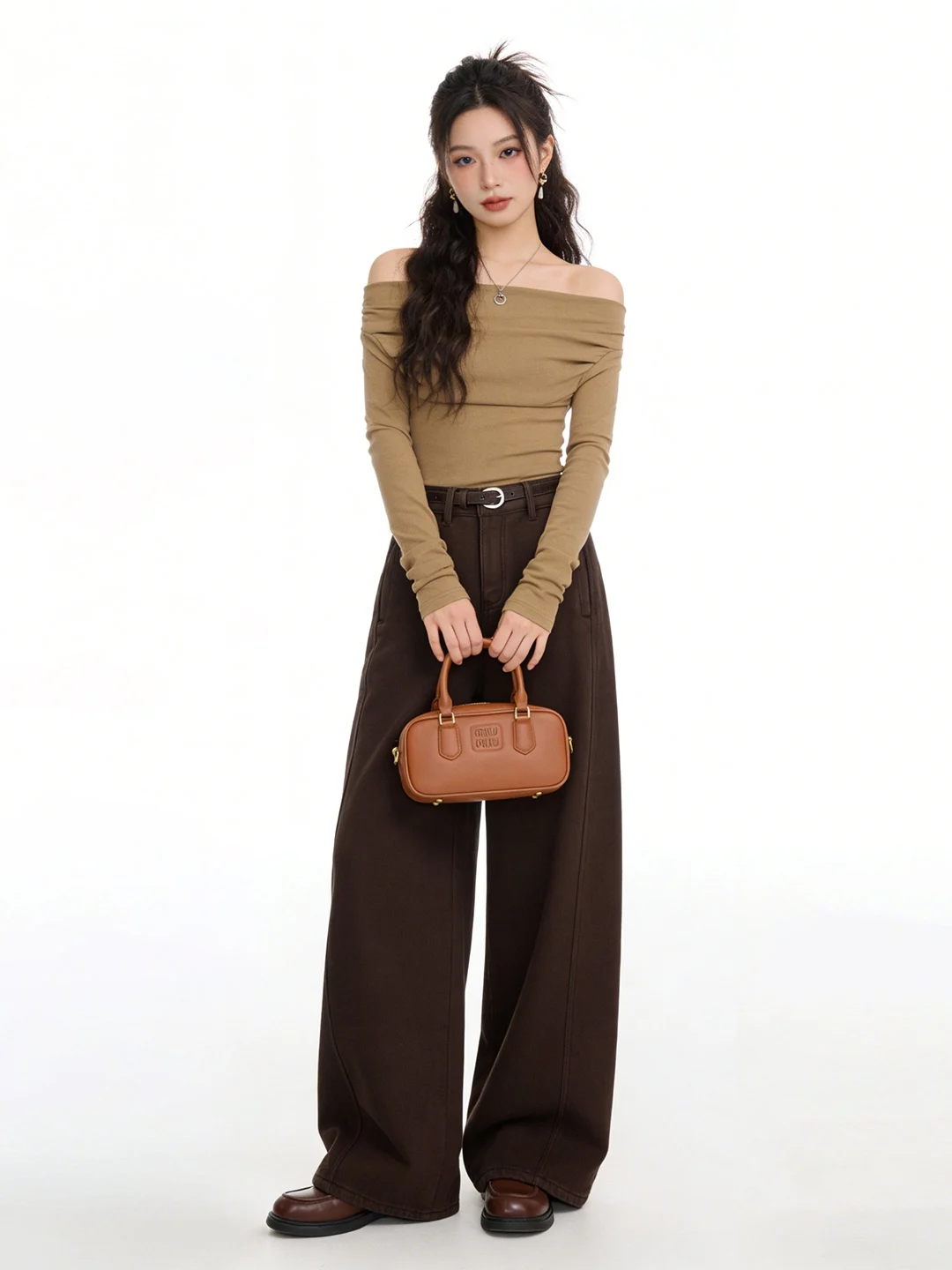 

Soft Draped Wide Leg Jeans Thiened Warm High Waist Slimming Retro Coffee Color Korean Sle Skin-friendly Casual Pants