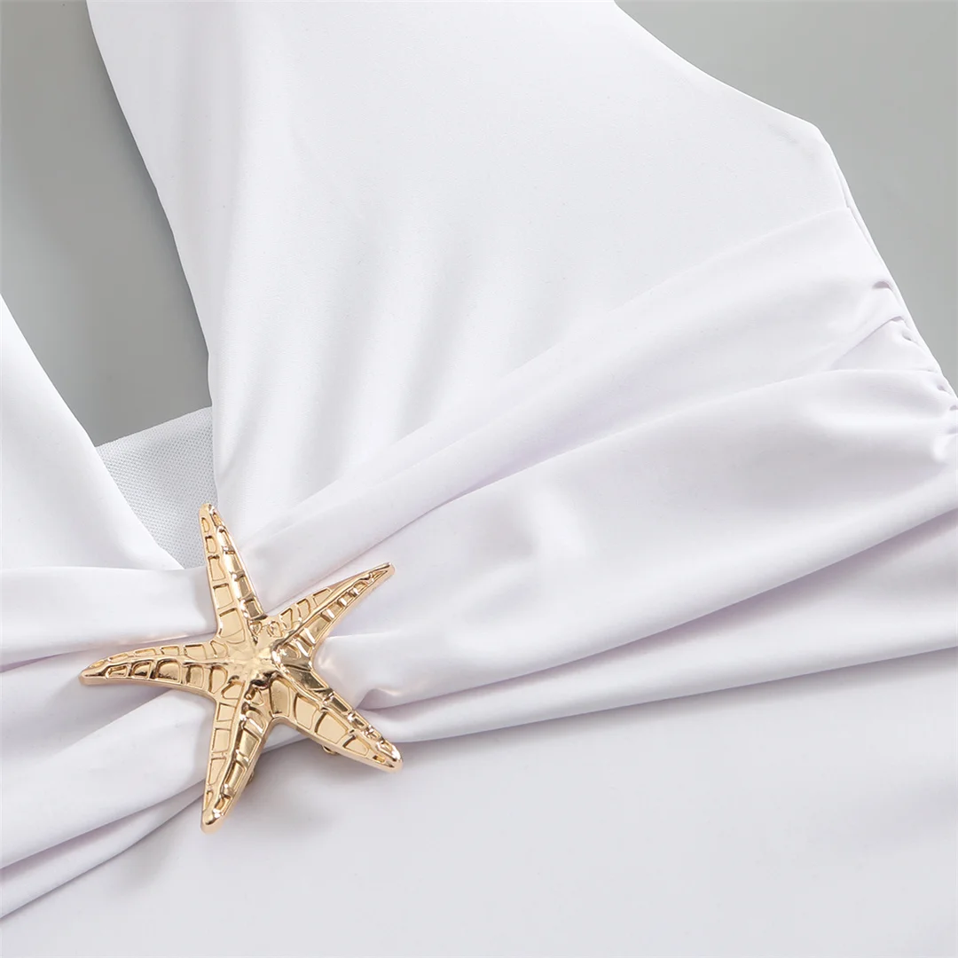 Sexy mit Rock, tiefem V-Ausschnitt, Metallstern, Damen-Badeanzug, einteiliger Badeanzug, rückenfreier Monokini, Badebekleidung, Badeanzug, Modell V6816. – Detail 32
