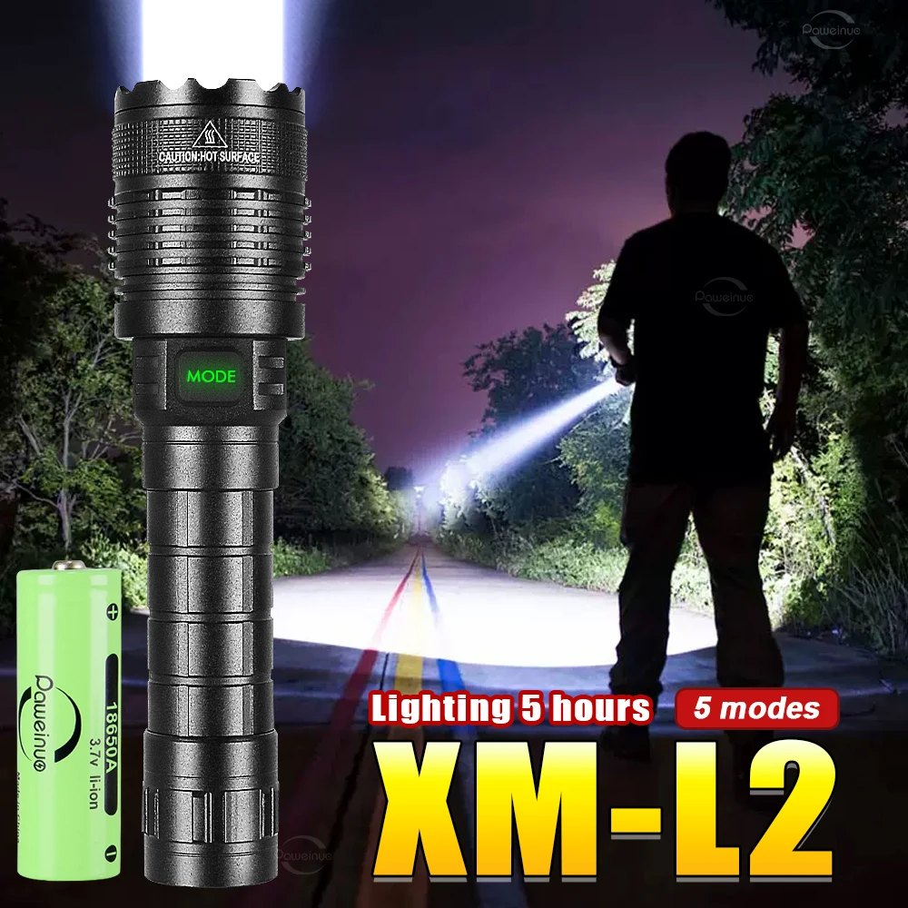 

High Power LED Rechargeable Flashlights XM-L2 Wick Powerful Strong Light 5 Modes Hand Torch Type-C Charging Lantern Lamp Hiking
