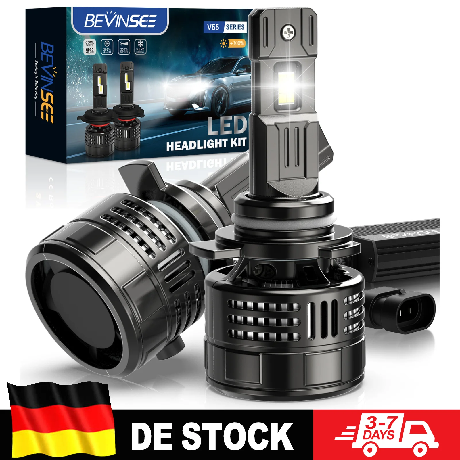 BEVINSEE 9012 HIR2 Lampadine LED per Fari 12V 150W 28000LM Alta Potenza Super Luminose CANBUS Senza Errori 6000K Sostituzione Alogena con Lampadine LED
