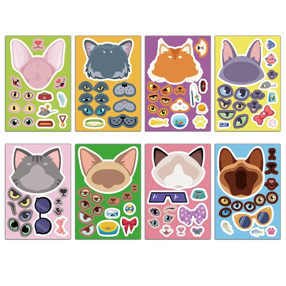 8PCS Cute Cat Collage Anime Cartoon Parent Child Interactive Puzzle Collage DIY Account Collage