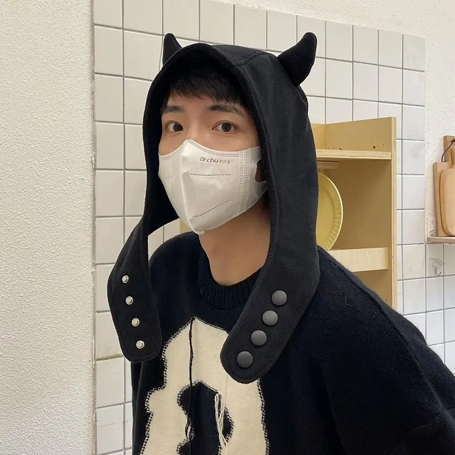 

Зимняя шапка, модная маленькая шапка с ушками дьявола, шапка Lei Feng, мужская зимняя теплая шерстяная сумка для защиты ушей, женская шапка