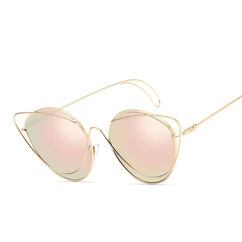 

2023 Hot Sell Flat Mirror Sunglass Women Brand Designer Cateye Alloy Frame Fashion Clear Top Quality butterfly Sun Glass