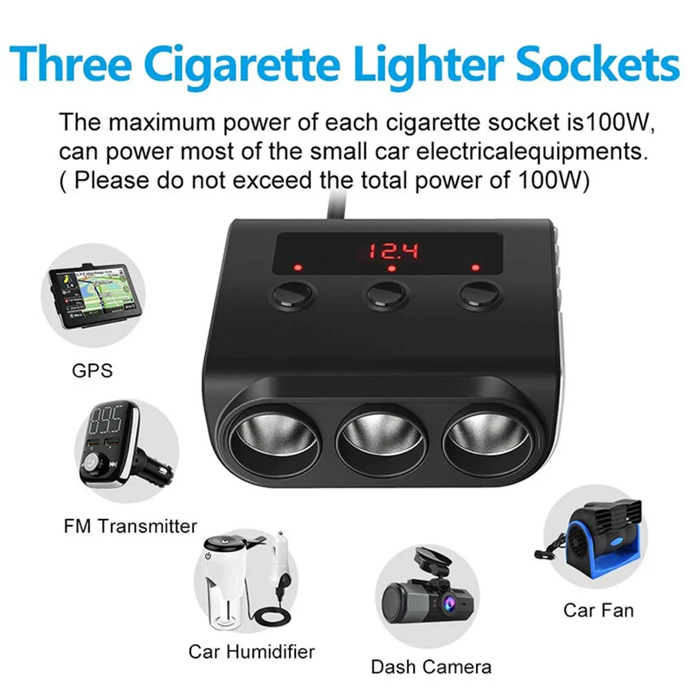 8.5A 4 USB Ports Car Charger Quick Charge 3.0 Cigarette Lighter Adapter 120W 12V/24V 3-Socket Power Splitter Dc Outlet