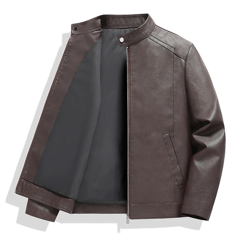 

Мужская куртка-бомбер из искусственной кожи больших размеров в американском стиле, трендовая мотоциклетная куртка с воротником-стойкой, однотонная мужская кожаная верхняя одежда