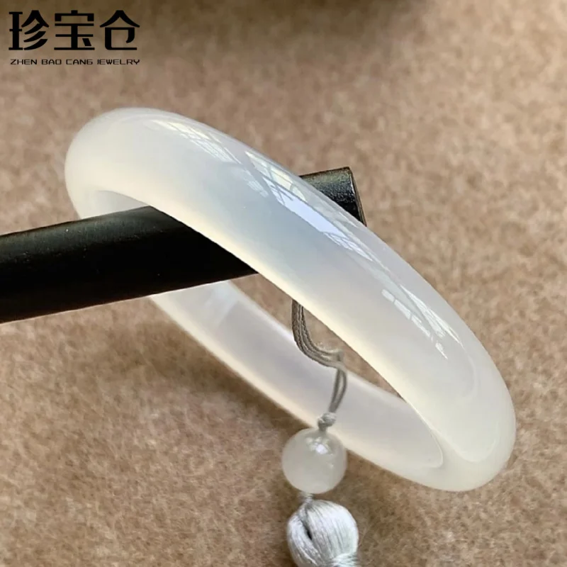 Brazil White Moonlight Natural Agate Bracelet Women's Bracelet Ice Jade Bracelet High Ice Transparent Chalcedony White Lychee Je