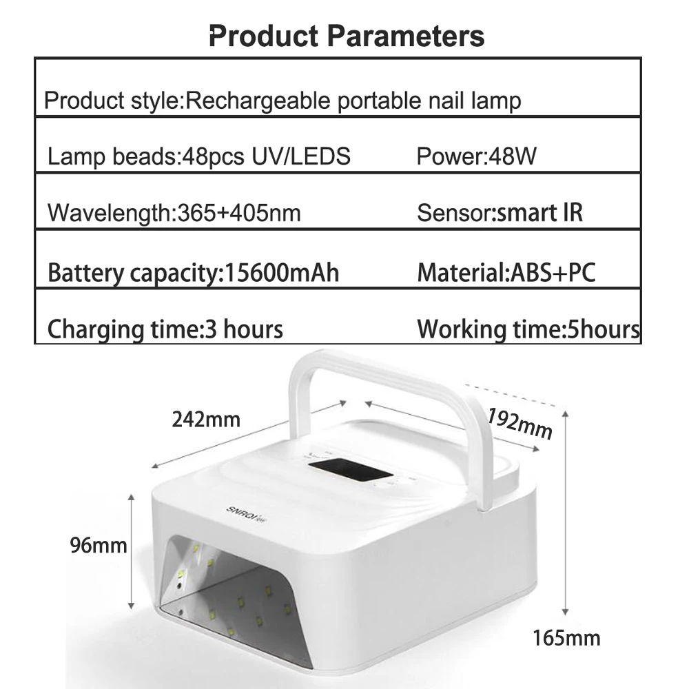 Professional Nail Dryer 48 Leds 15600mAh Rechargeable UV Lamp for Curing All Gel Nail Polish Portable Wireless Nail Lamp