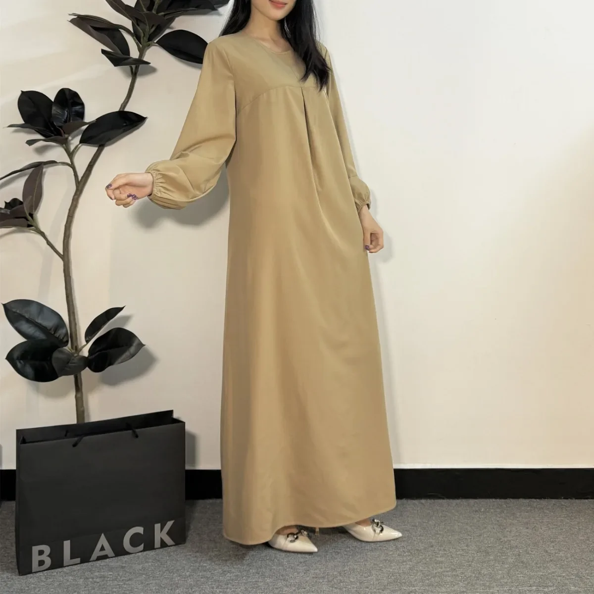 Muslim Dress Women Abayas Fashion Female Full Sleeve Prayer Dresses A-line Loose O-neck Casual Solid Long Ramadan Maxi Dresses