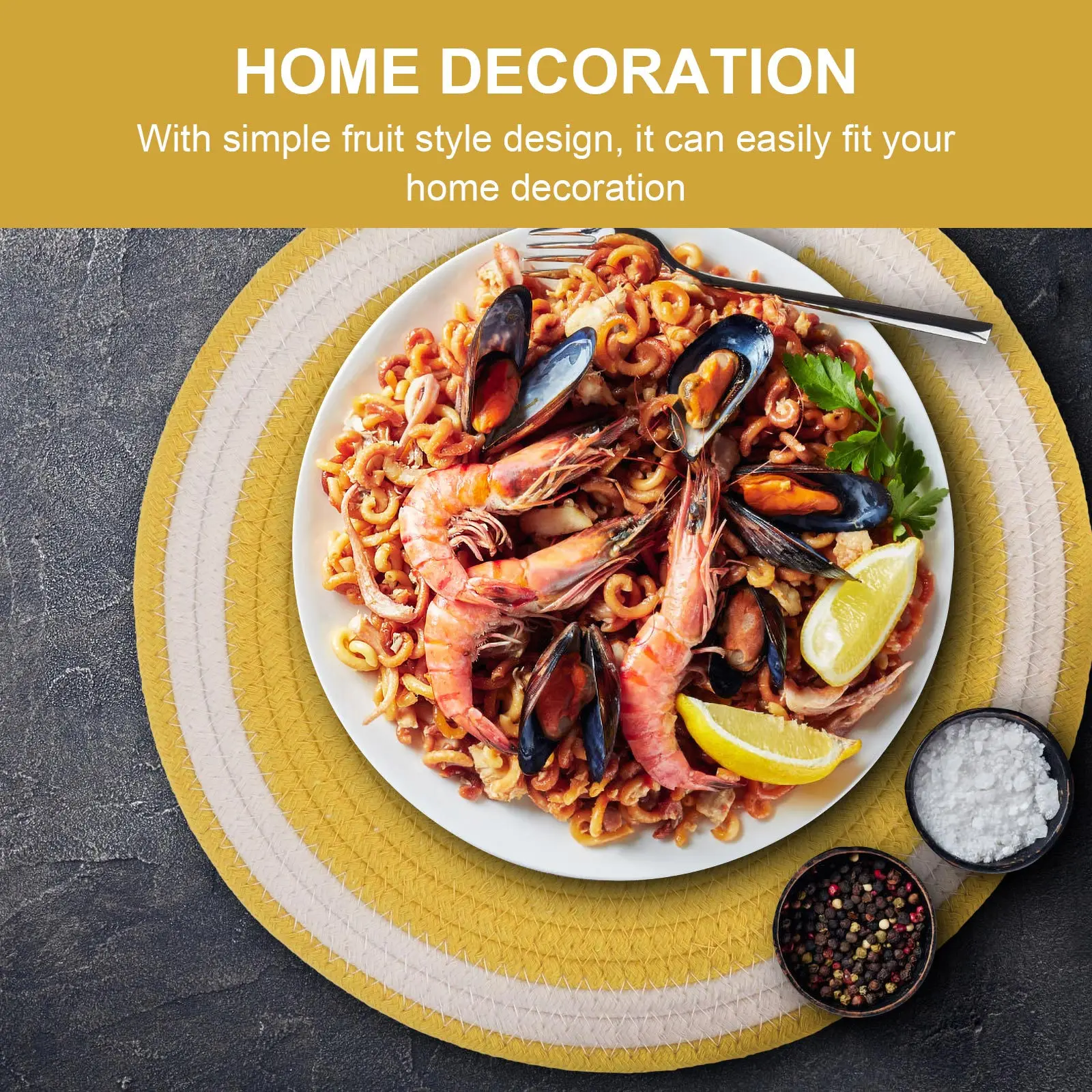 

1Pcs Cotton Woven Placemat Fruit Pattern Decorative Dining Table Mat Heat Proof Protective Tableware Pad for Home Banquet