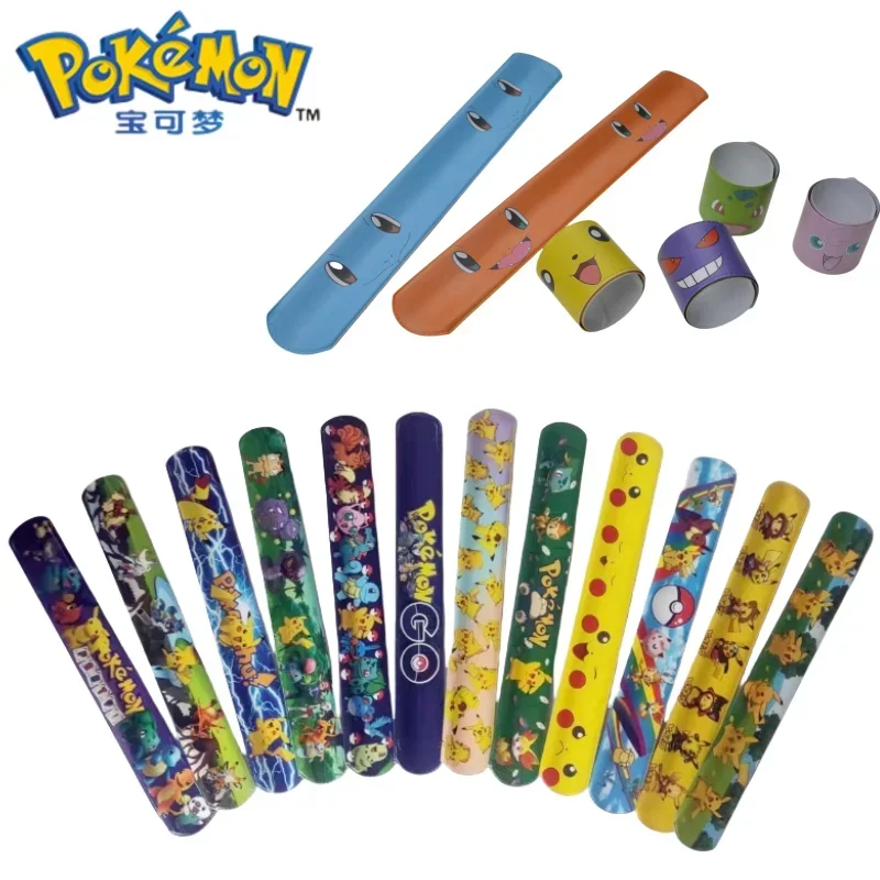 6/12pcs Pokemon Snap Circle Bracelets Pikachu Anime Figure Wristband Child Slap Band Puzzle Toys Boys Girls Birthday Party Toys