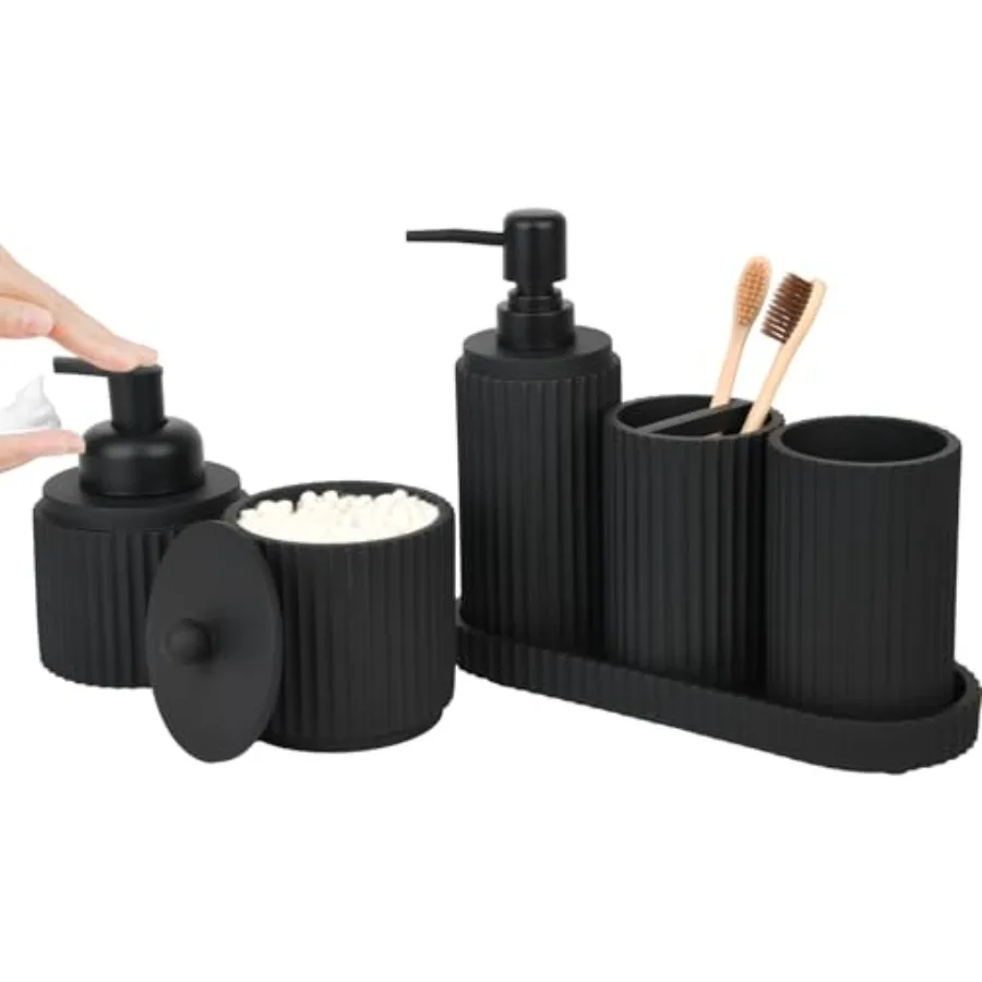 

Black Bathroom Accessories Set 6 Pcs - Toothbrush Holder Lotion Soap Dispenser Foaming Soap Dispenser Q-tip Holder Dispensers V