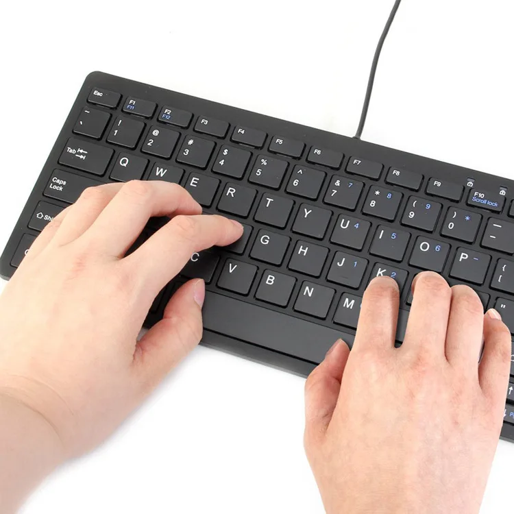 Mini Teclado Multimídia com Fio, Ultra Fino, Silencioso, Tamanho Pequeno, 78 Chaves, Compacto, USB, Laptop, PC, Casa, Escritório, Teclado Gamer