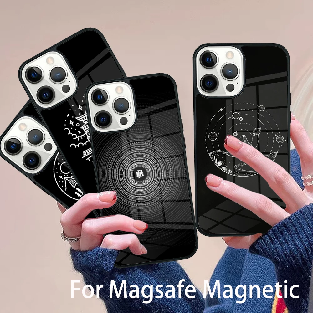 

Black Circle Drawing Phone Case Magesafe Magnetic Wireless Charge Cover For IPhone 16 11 12 13 14 15 Pro Max Plus Mini