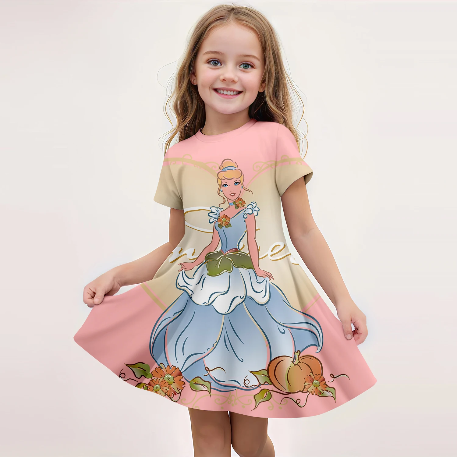 MINISO estate 2024 moda Disney biancaneve vestito a maniche corte principessa stampa 3D carino abbigliamento per bambini moda