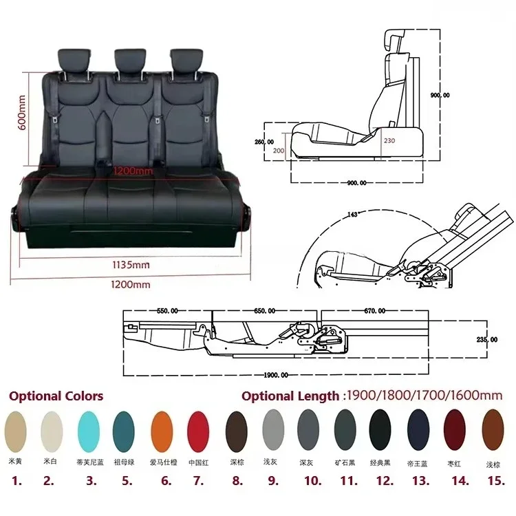 Newest Style Napa Leather 3-fold Folding Convertible Bed Seats For RV Van Camper Front Swivel Luxury Seats Motorhome Seats