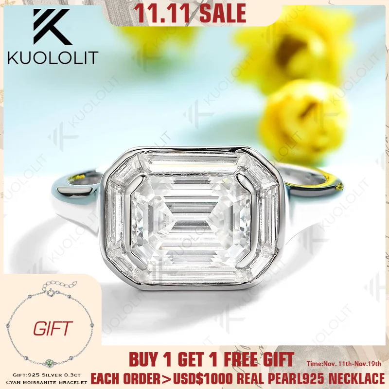 Kuololit 2CT الزمرد قطع مويسانيتي خواتم للنساء الصلبة 14K 10K الذهب الأبيض خاتم الخطوبة ل هدية الكريسماس حفلة خطوبة #1