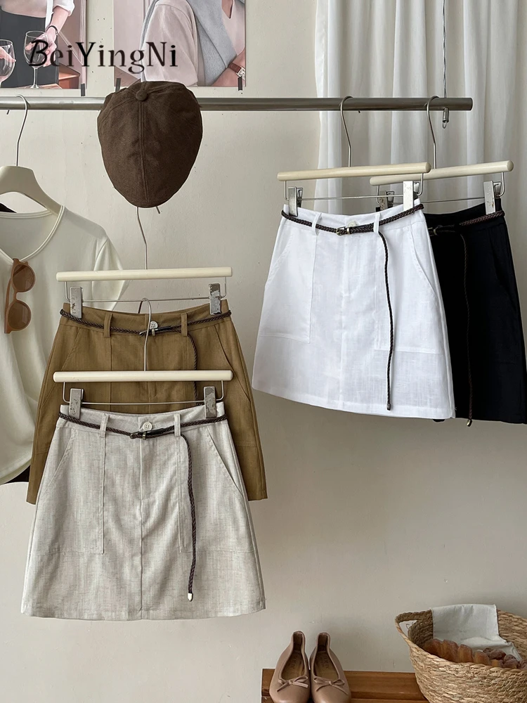 

Летние короткие юбки Beiyingni 2026 в американском ретро-стиле для женщин, мини-юбка А-силуэта в стиле BF с поясом, шикарная юбка Y2K