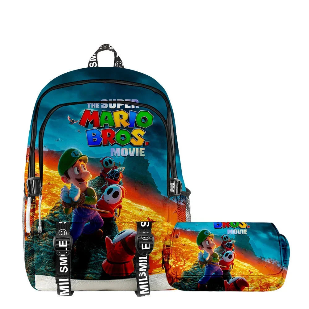 Mario Two-piece Set 3D New Movie Super Mario Bros. Schoolbag Backpack Shoulders Double-layer Pencil Case Children's Gifts